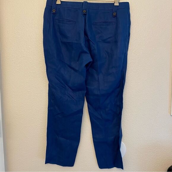 J Crew blue 100% Linen Garden Pants Crop trouser slacks mid hi rise coastal 8 - Picture 1 of 11